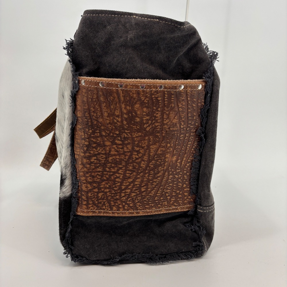 Myra Bag Saddle Belle Weekender Bag Women Large Brown Cowhide Canvas S-12115 - Picture 2 of 13
